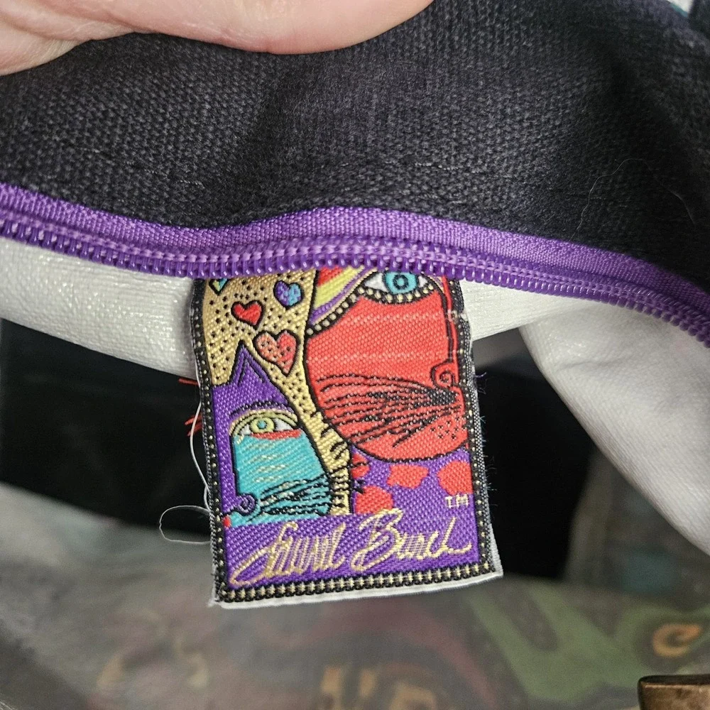 Vintage Laurel Burch‎ Tote Bag Small Dogs and Doggies Canvas Purse Colorful Art